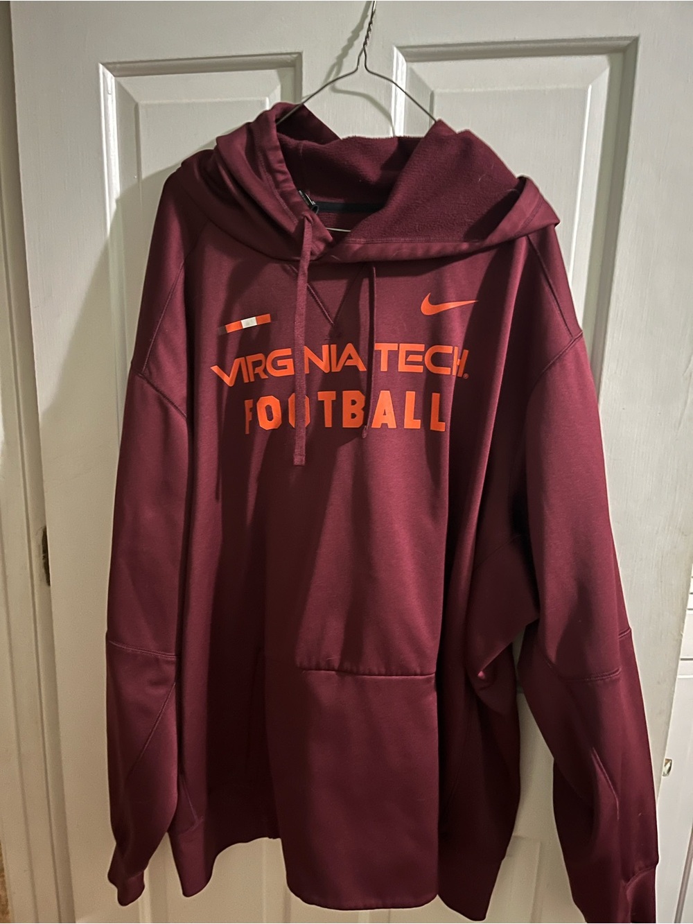 Nike Men’s Maroon Virginia Tech Pullover Hoodie with Orange Accent 4xl
